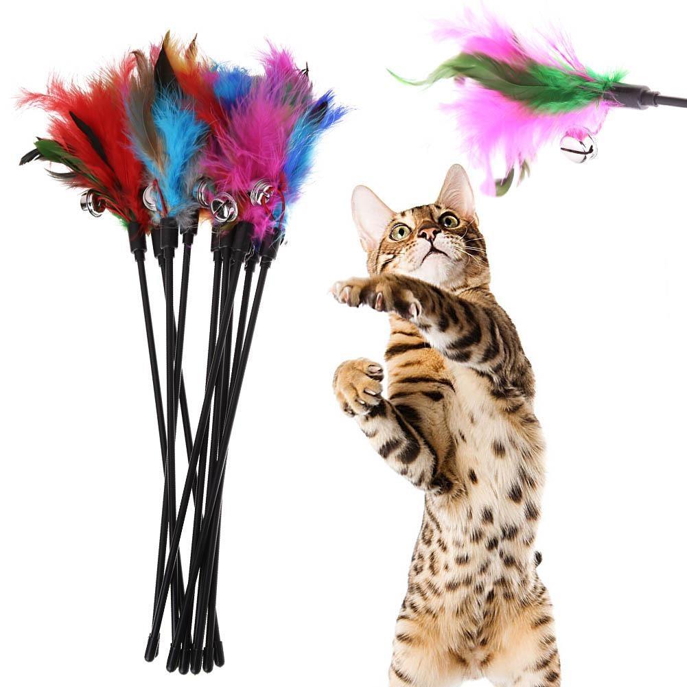 5Pcs Soft Colorful Cat Feather Bell Rod Toy - Etyn Online