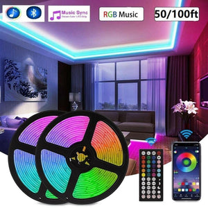 100ft 50ft LED Strip Lights 5050 RGB Bluetooth Color Change Remote for Rooms Bar - Etyn Online {{ product_tag }}