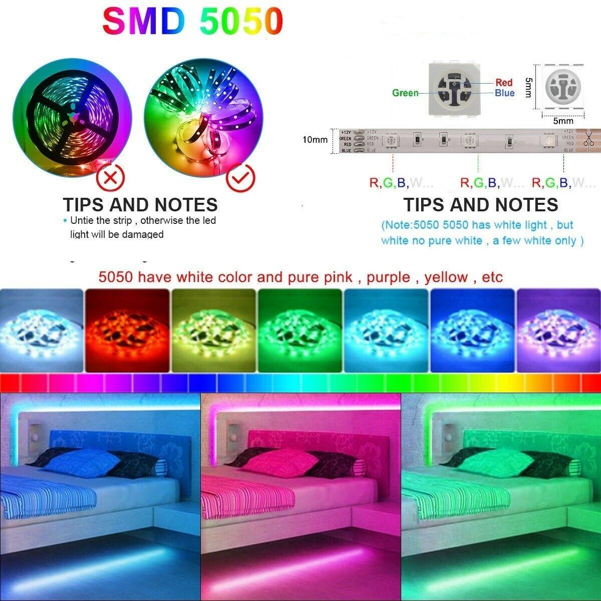 100ft 50ft LED Strip Lights 5050 RGB Bluetooth Color Change Remote for Rooms Bar - Etyn Online {{ product_tag }}