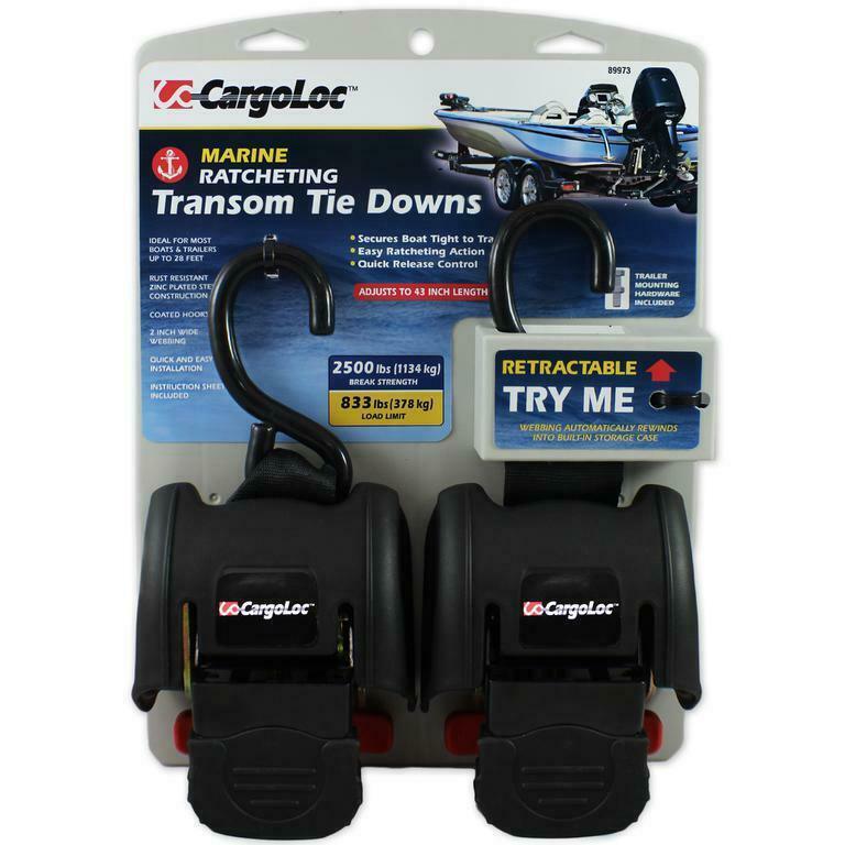 2-Pack Marine Retractable Transom Tie Down 2500lbs Boat Trailer 2 inch Strap 43" - Etyn Online {{ product_tag }}