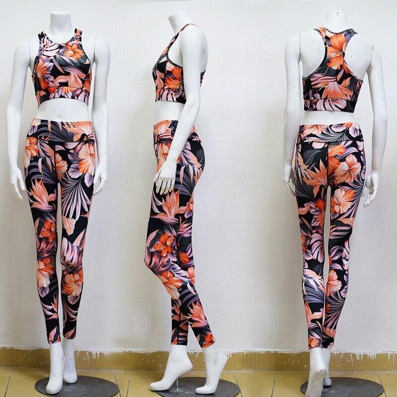 2 Piece Women Fitness Yoga Sportwear Outfits - Floral Print - Etyn Online {{ product_tag }}