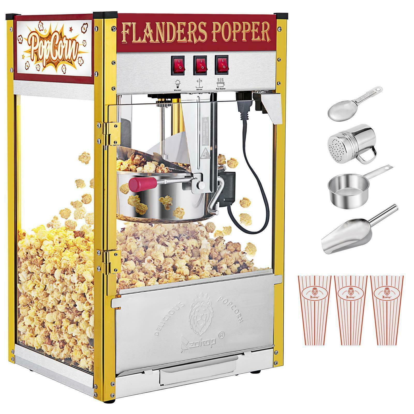 ZOKOP 8OZ Commercial Popcorn Maker Machine Pop Corn Popper Tempered glass Red - Etyn Online {{ product_tag }}