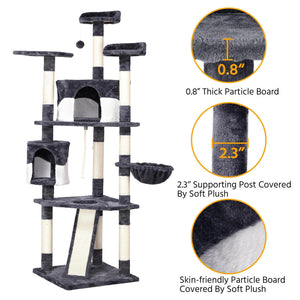 79" Large Cat Tree Tower Condo Scratching Post Pet Play House (Gray and White) - Etyn Online {{ product_tag }}