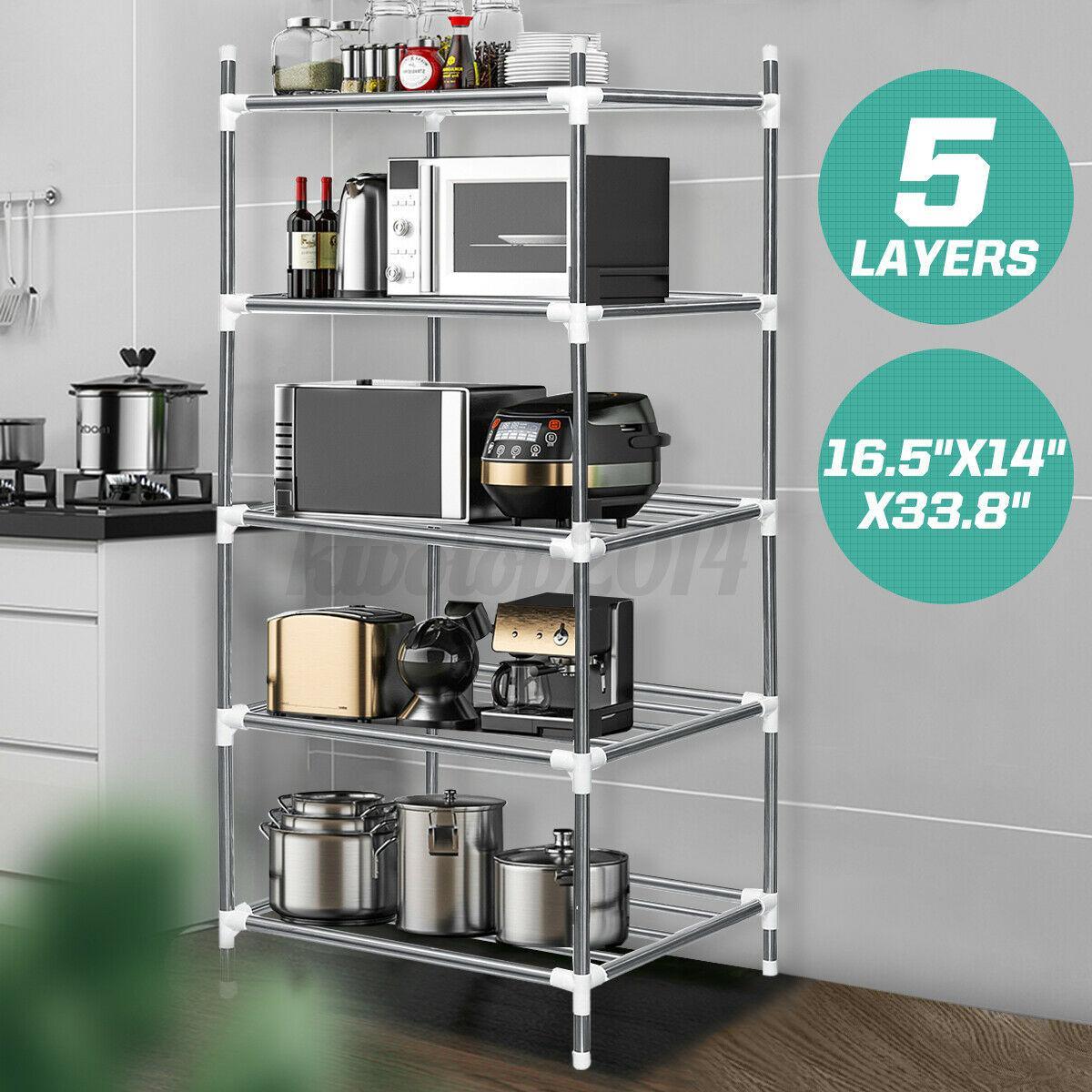 5 Layers Shelves Unit Adjustable Metal Shelf Rack Home Kitchen Storage Organizer - Etyn Online {{ product_tag }}