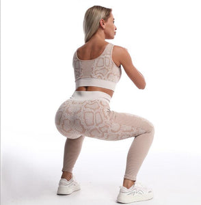 2PCS/Set Seamless Women Yoga Suit Serpentine Sportswear High Waist Leggings - Etyn Online {{ product_tag }}