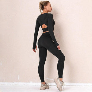 2Pcs Gym Suits Long Sleeve Top Push Up Leggings - Etyn Online {{ product_tag }}