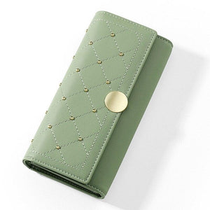 Women's Designer Rivet Button Trifold Long Wallet - Etyn Online {{ product_tag }}