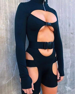 Sexy Women Fall Long Sleeve High Neck Buckle Rompers Jumpsuits - Etyn Online {{ product_tag }}