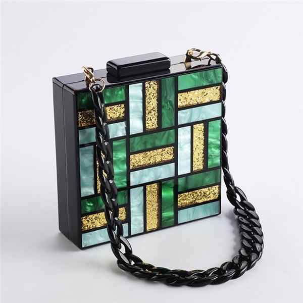 Acrylic Handbags Fashion Women Evening Green-Gold Clutch Bag - Etyn Online {{ product_tag }}