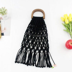 Hollow Tassel Rattan Bags Handmade Wood Handle - Etyn Online {{ product_tag }}