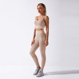 2PCS/Set Seamless Women Yoga Suit Serpentine Sportswear High Waist Leggings - Etyn Online {{ product_tag }}