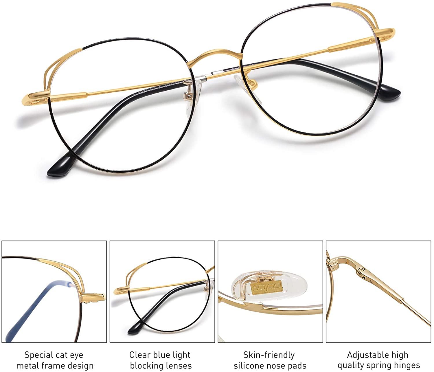 SOJOS Cat Eye Blue Light Blocking Glasses Hipster Metal Frame - Etyn Online {{ product_tag }}