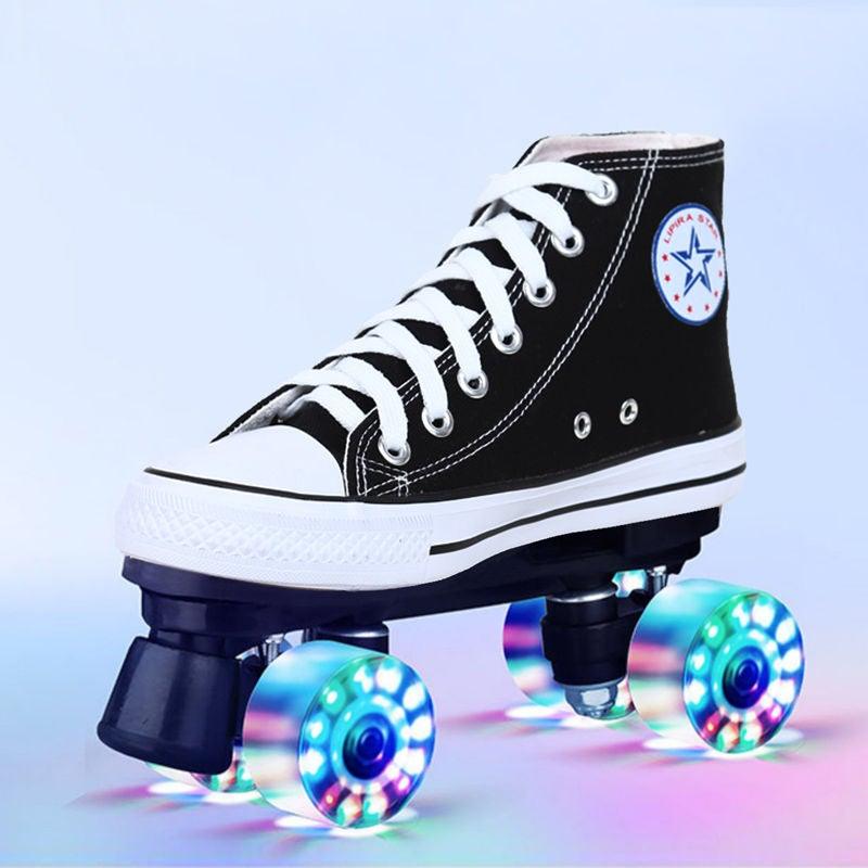 Black & White Adult Canvas Roller Skates Double Row - Etyn Online {{ product_tag }}