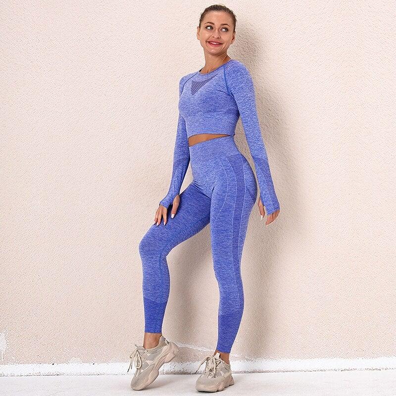2Pcs Gym Suits Long Sleeve Top Push Up Leggings - Etyn Online {{ product_tag }}