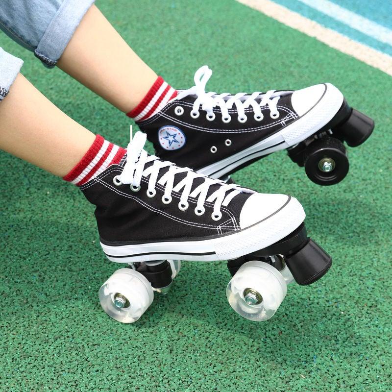 Black & White Adult Canvas Roller Skates Double Row - Etyn Online {{ product_tag }}