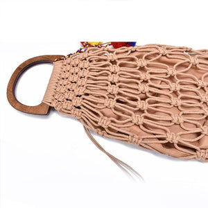 Hollow Tassel Rattan Bags Handmade Wood Handle - Etyn Online {{ product_tag }}
