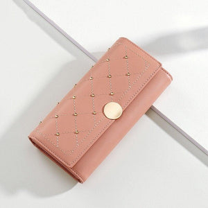 Women's Designer Rivet Button Trifold Long Wallet - Etyn Online {{ product_tag }}