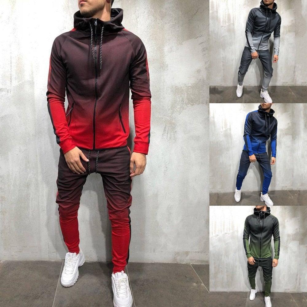 Zipper Tracksuit Men Set Sporting 2 Pieces Sweat suit Men Clothes Printed Hooded Hoodies Jacket Pants Track Suits - Etyn Online {{ product_tag }}