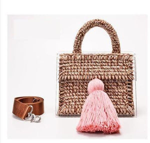 Designer Brand Lady Luxury Handbag Evening Bag Handwoven Wool Acrylic Transparent Satchel Purses - Etyn Online {{ product_tag bags }}