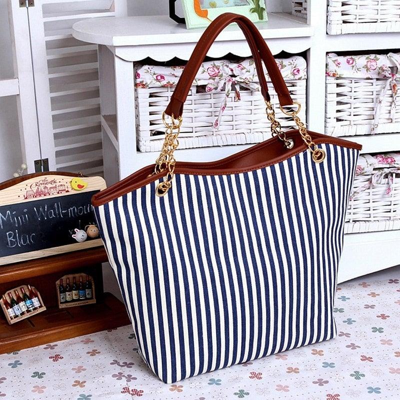 Women's Striped Tassel Canvas Handbag - Etyn Online {{ product_tag }}
