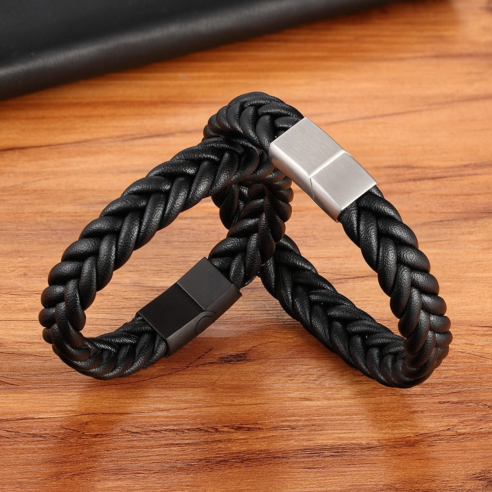 6 Options Stainless Steel Leather Men's Bracelet Multi-color Magnet Buckle - Etyn Online {{ product_tag }}