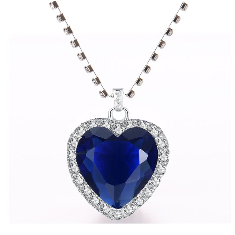Titanic Heart of Ocean Blue Heart Love Forever Pendant Necklace + Velvet Bag - Etyn Online {{ product_tag }}