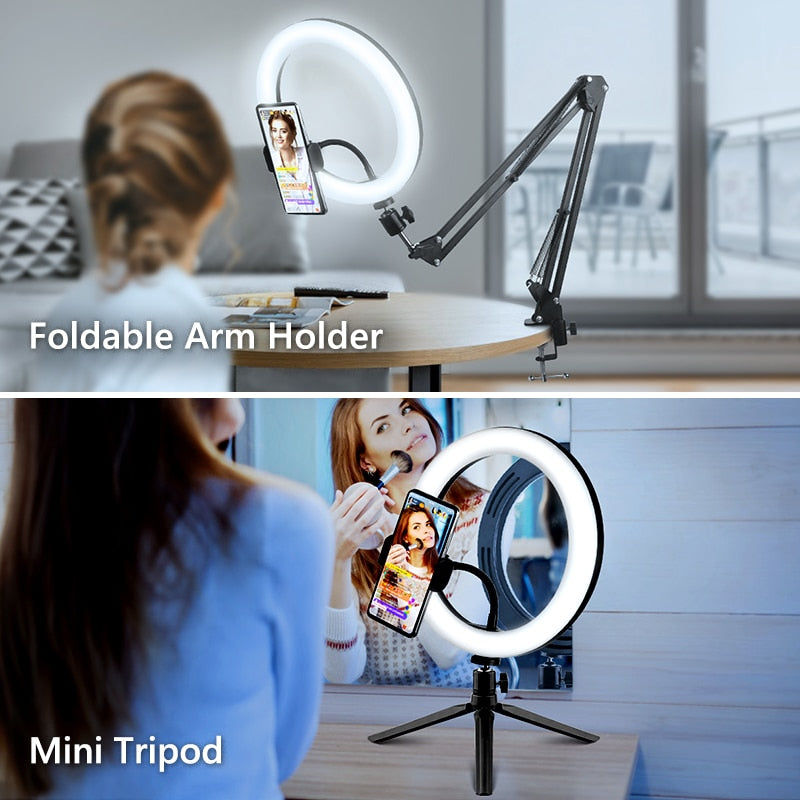 Selfie Ring Light Photography Led Rim Of Lamp With Mobile Holder Support Tripod Stand Ringlight For Live Video Streaming - Etyn Online {{ product_tag }}