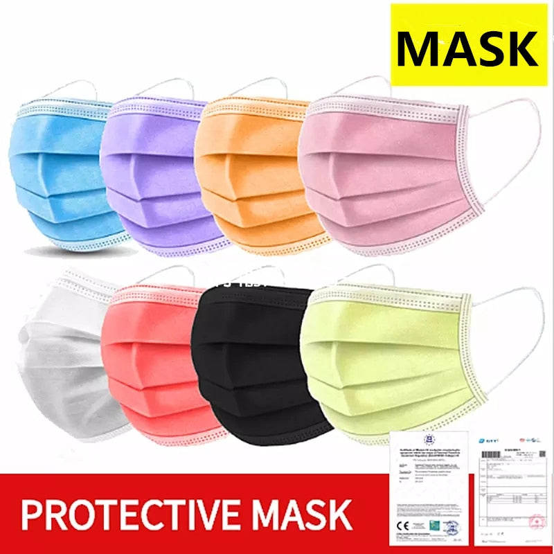 In Stock! 50 Pcs Disposable Earloop Face Mouth Masks Mouth Mask Non-woven 3-layer Mascarilla Mascarilas Halloween Cosplay Mask - Etyn Online {{ product_tag }}