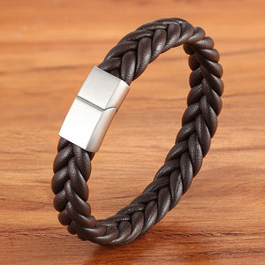 6 Options Stainless Steel Leather Men's Bracelet Multi-color Magnet Buckle - Etyn Online {{ product_tag }}
