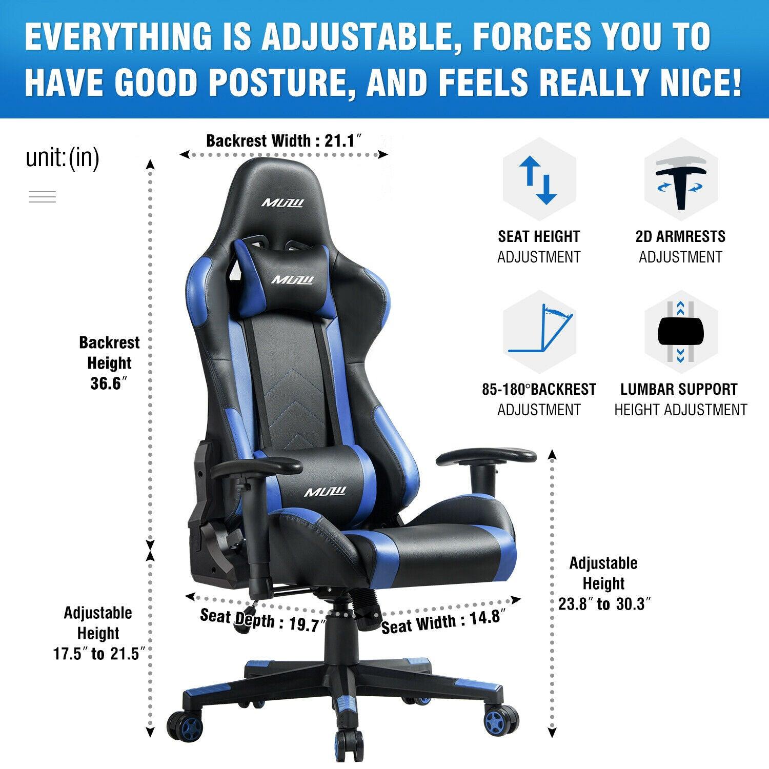 Office and Gaming Chair Racing Style 180° Recliner - Etyn Online {{ product_tag }}