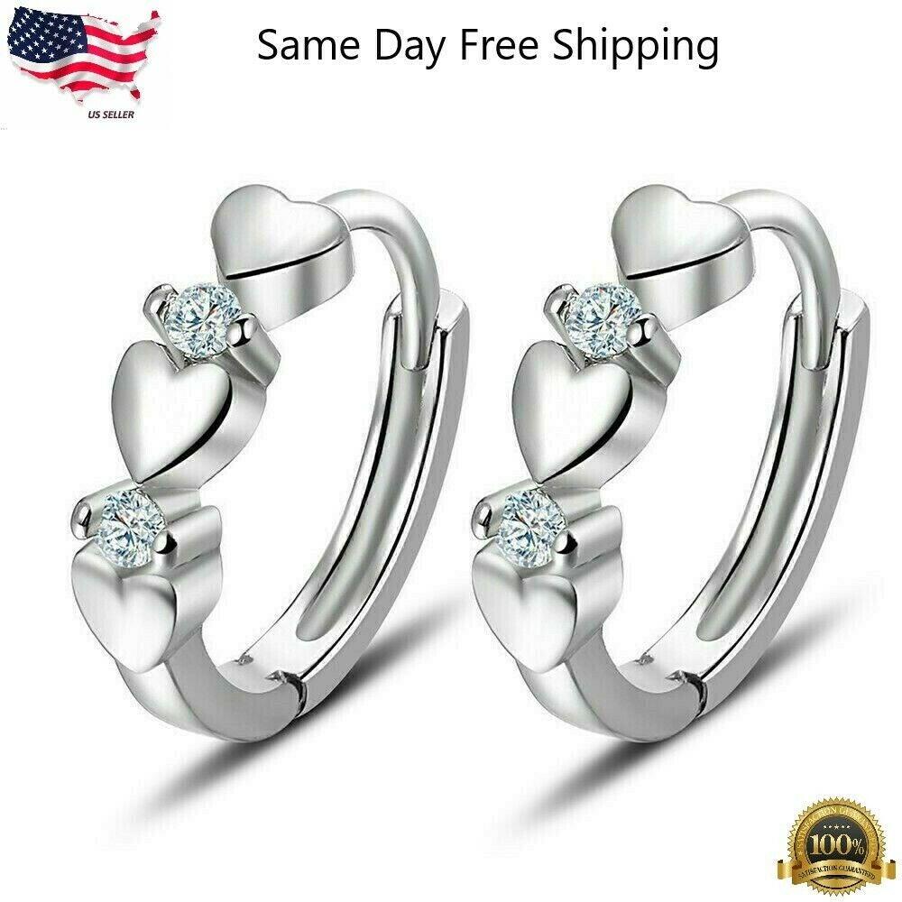 Elegant Heart 925 Silver Hoop Earring Women White Sapphire Jewelry A Pair/set - Etyn Online {{ product_tag }}