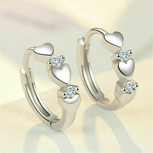 Elegant Heart 925 Silver Hoop Earring Women White Sapphire Jewelry A Pair/set - Etyn Online {{ product_tag }}
