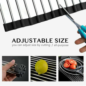 Over The Sink Dish Drying Rack, Searik Roll up Sink Dish Drainer Rack Multipurpose Foldable Kitchen Stainless Steel Dish Rack (17.7” x 11.8”) - Etyn Online {{ product_tag }}