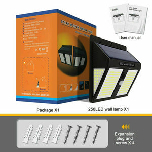 250 LED Solar Power Lights Outdoor PIR Motion Sensor Garden Wall Lamp Waterproof - Etyn Online {{ product_tag }}